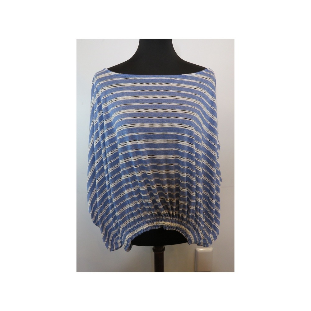 Free People Oversized Top Azelea Medium Blue White Striped Elastic Waist Preppy